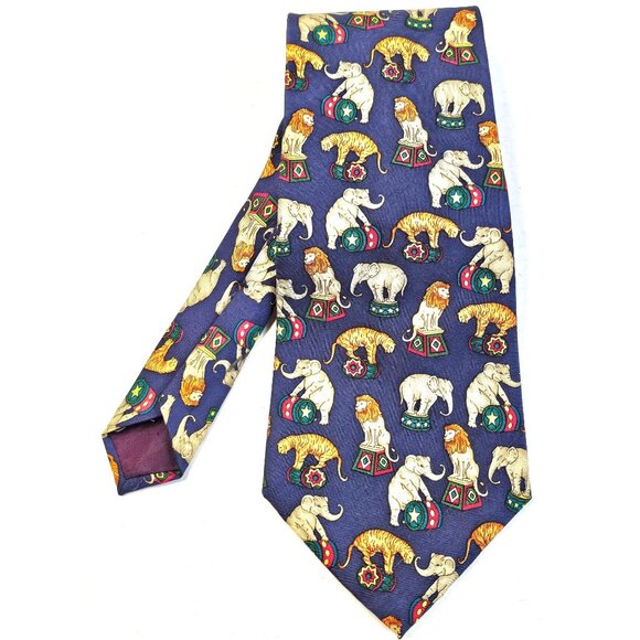 Vintage Van Heusen Mens 417 Silk Tie With Circus Animal Print - Picture 1 of 7